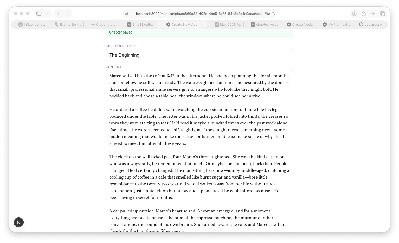 Manuscript context form with genre, POV, tense, synopsis and voice notes filled in